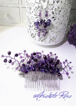 Дизайнерски Гребен- украса за коса тъмно лилави кристали комплект с обици модел Violet Passion